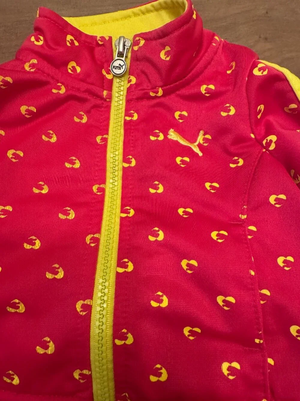 Puma Baby Girl Pink Yellow Logo Tracksuit Peplum Jacket & Pants 12M - Picture 2 of 5